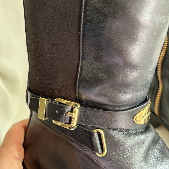 Michael Kors Black Leather Arley Stretch Boots with Gold Hardware - Picture 9 of 13